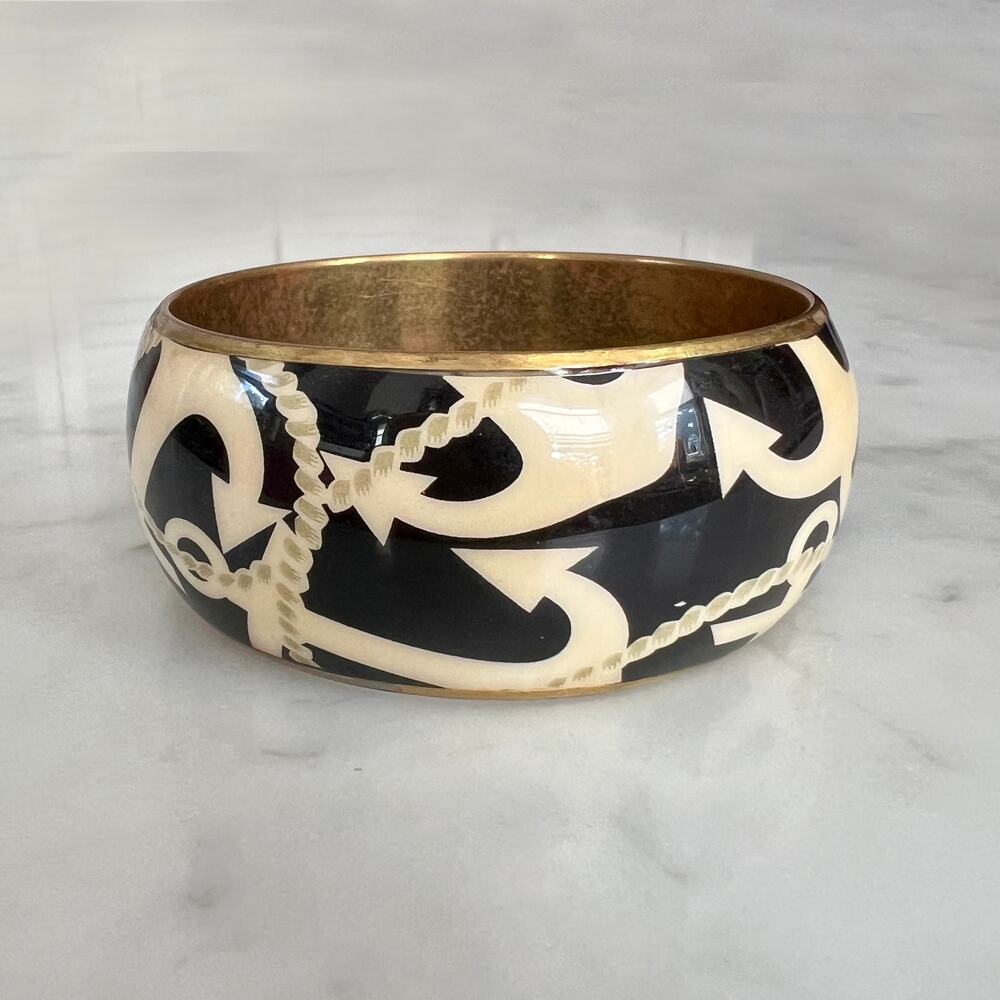 Vintage 80s 90s Nautical Anchor Chunky Bangle Bracelet